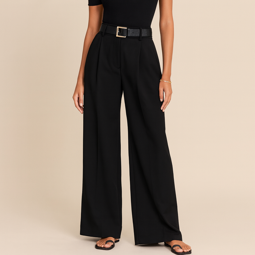 Pantalon taille haute femme long | Coupe droite jambes longues