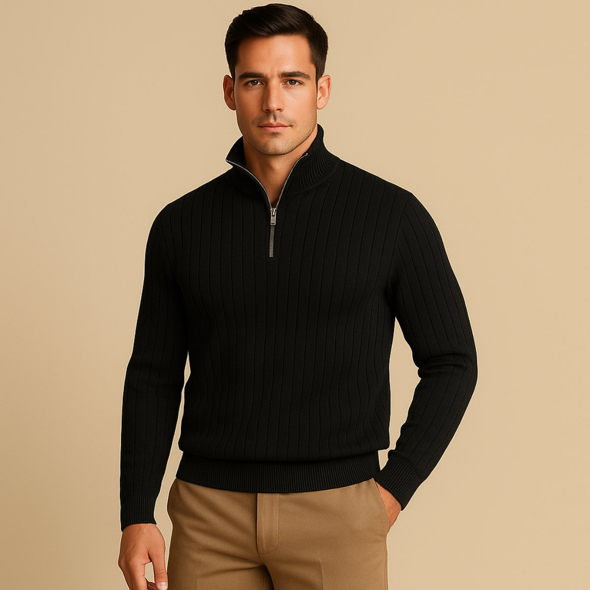 Pull homme cotele demi zip manches longues usage quotidien