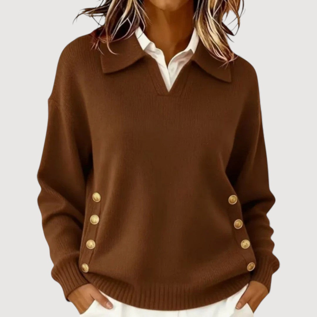 Pull femme maille manches longues col boutonné usage quotidien