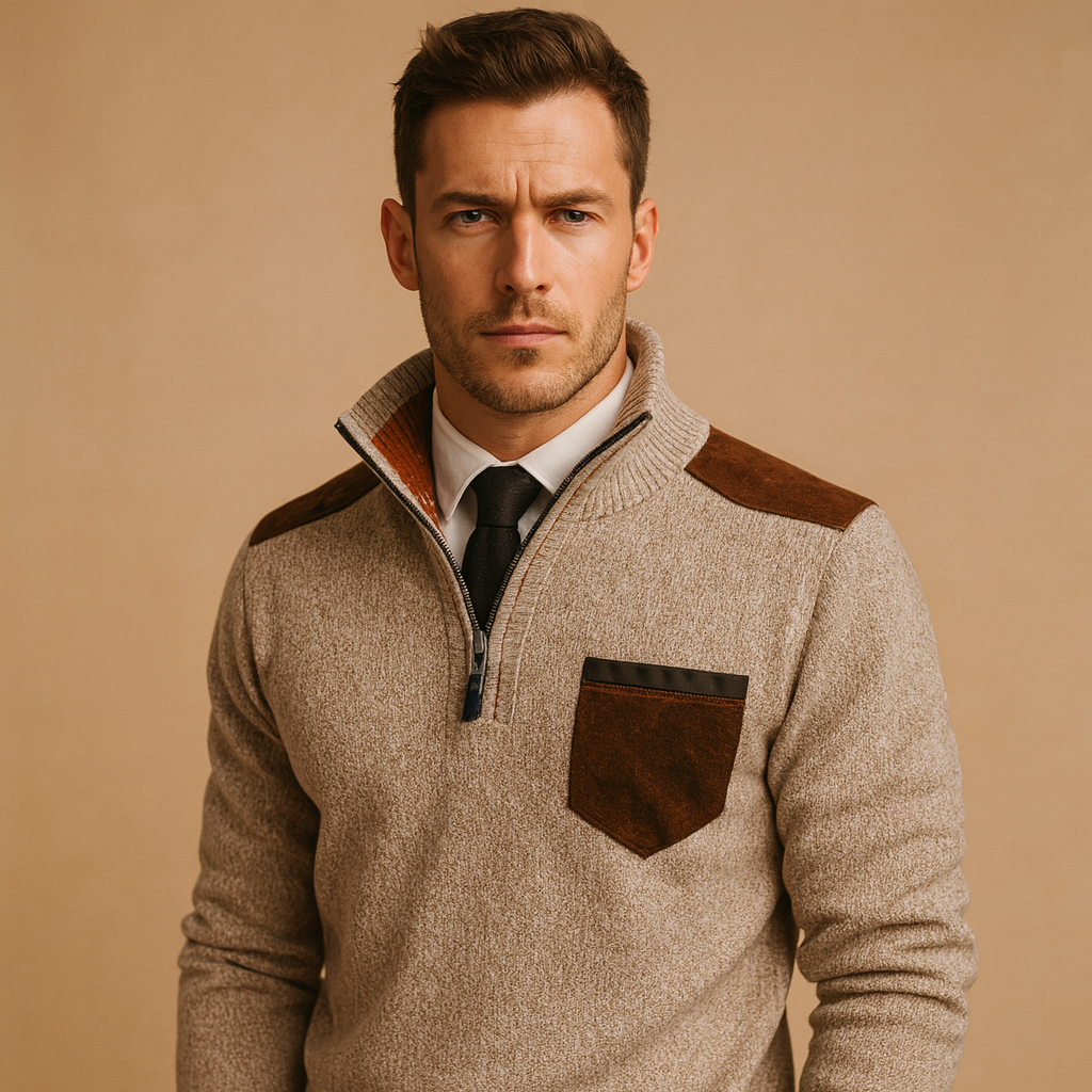 Pull homme col zippé | Pull texturé polyvalent pour l’automne hiver