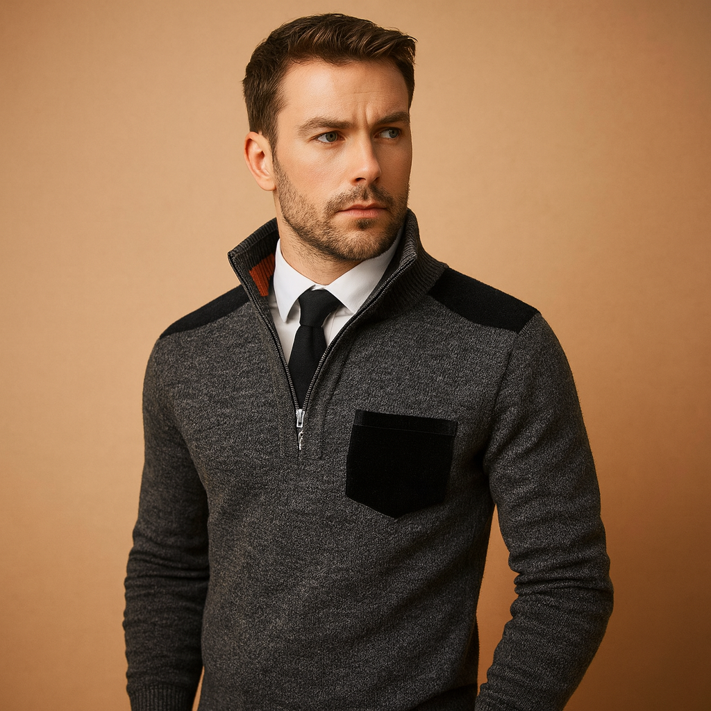 Pull homme col zippé | Pull texturé polyvalent pour l’automne hiver