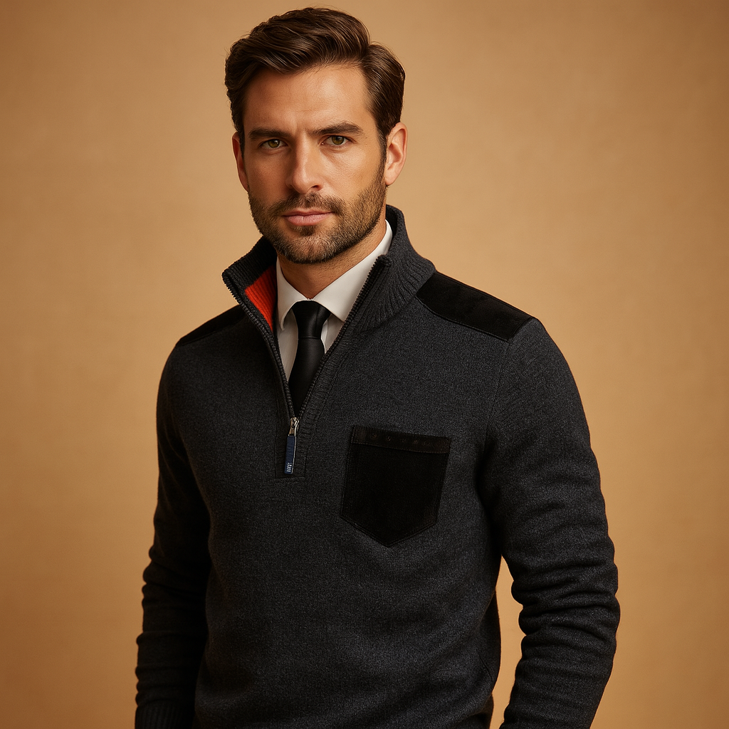 Pull homme col zippé | Pull texturé polyvalent pour l’automne hiver