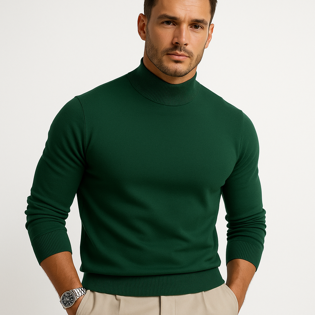 Pull homme col roulé manches longues coupe ajustée