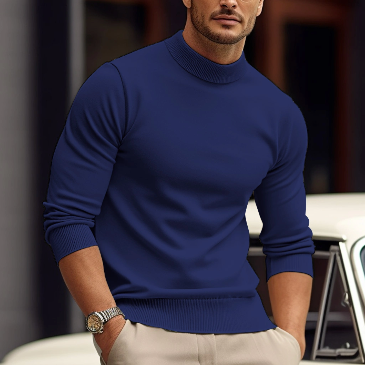 Pull homme col roulé manches longues coupe ajustée