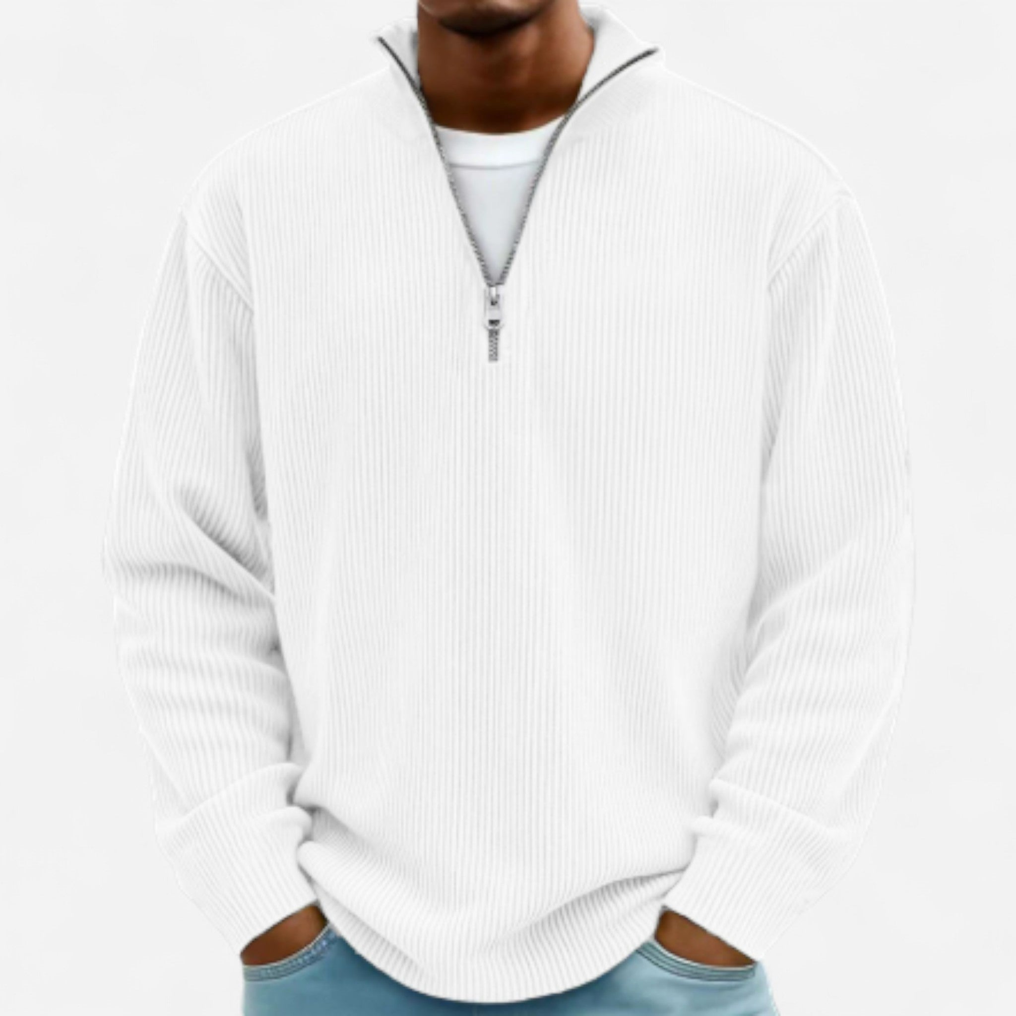 Pull homme en laine mérinos à col zippé | Élégance et confort