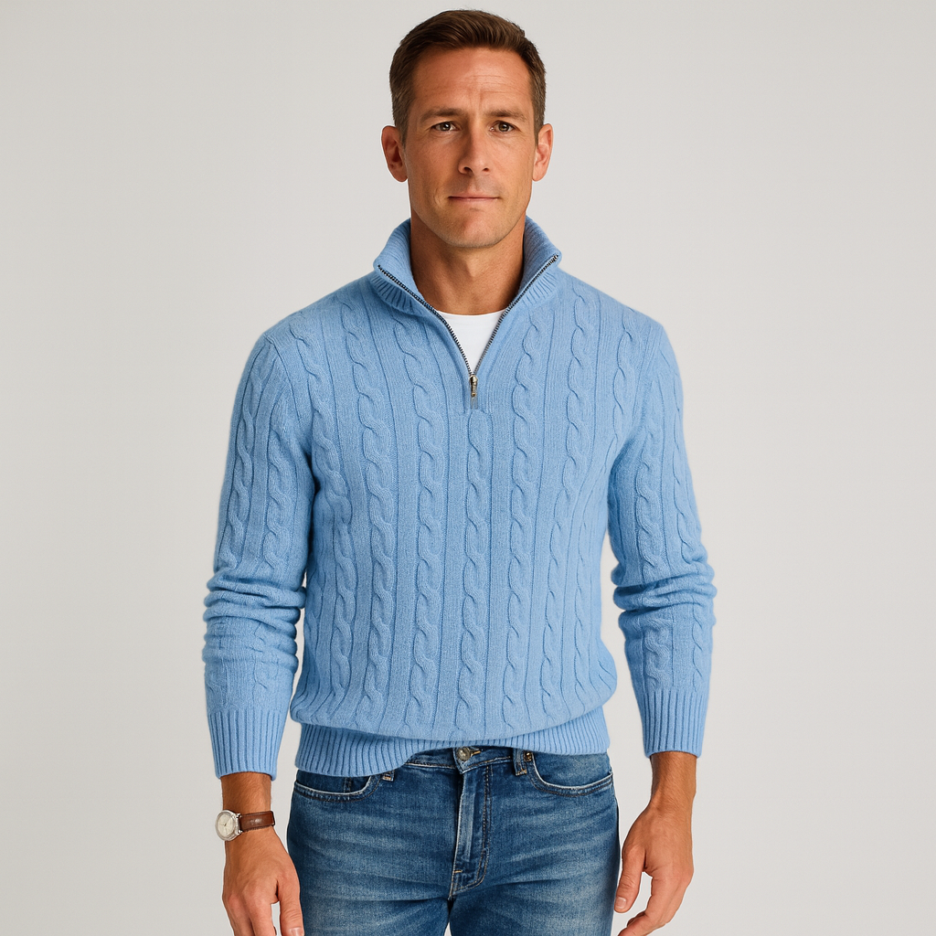 Pull pour homme avec demi-zip col montant et poignets côtelés