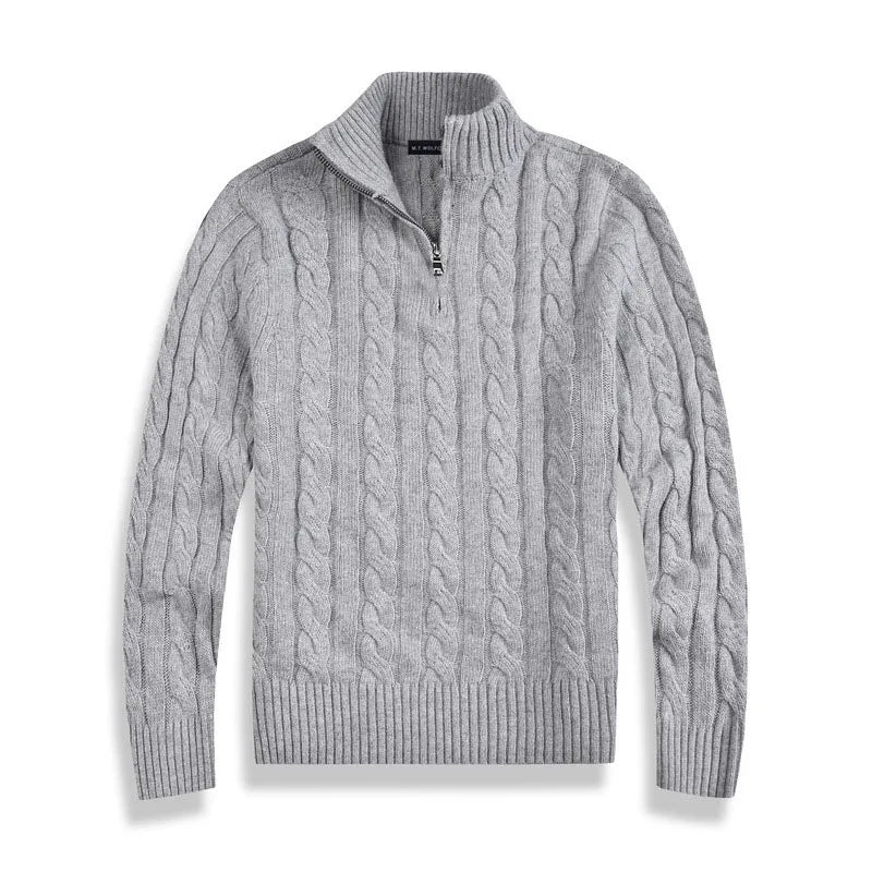 Pull pour homme avec demi-zip col montant et poignets côtelés