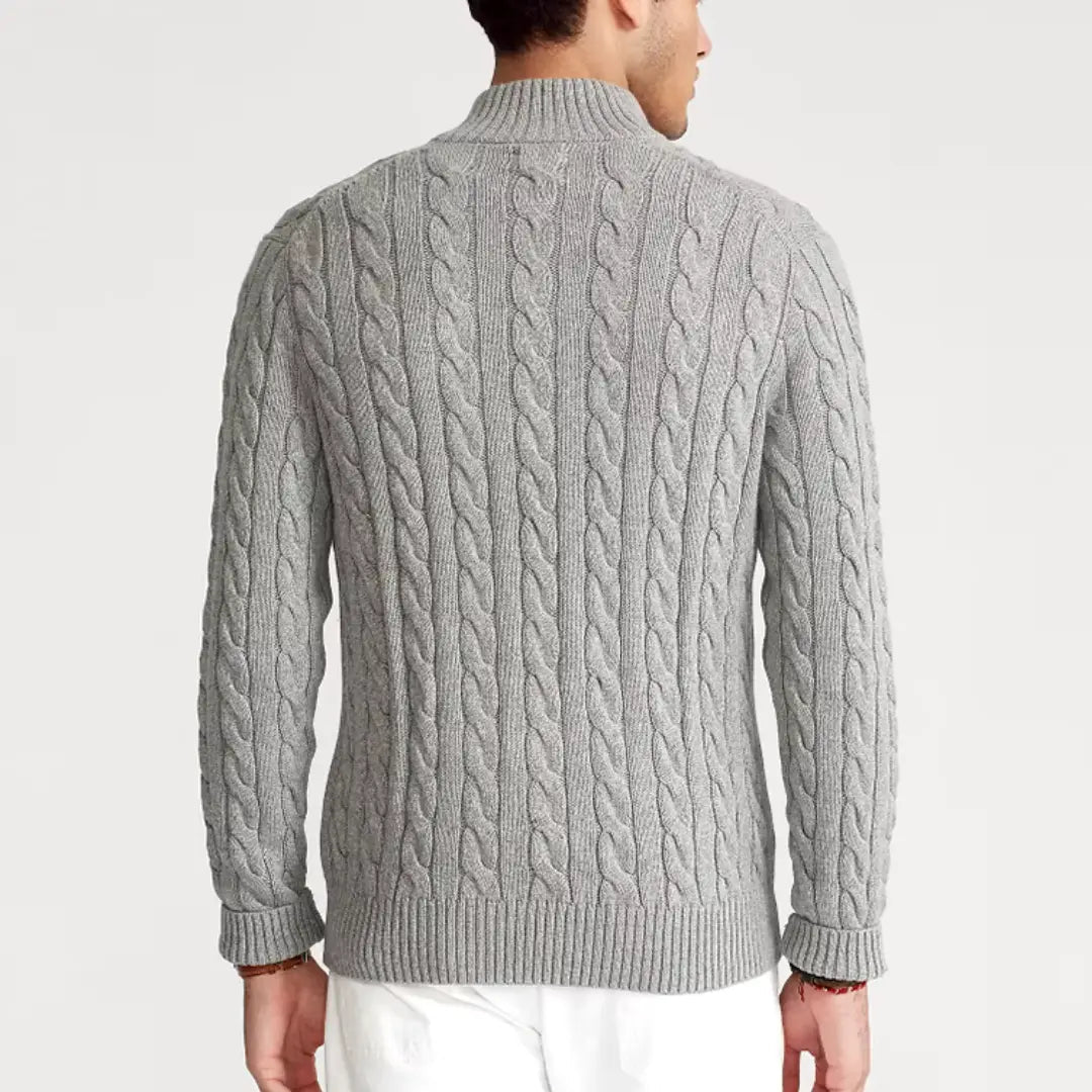 Pull pour homme avec demi-zip col montant et poignets côtelés
