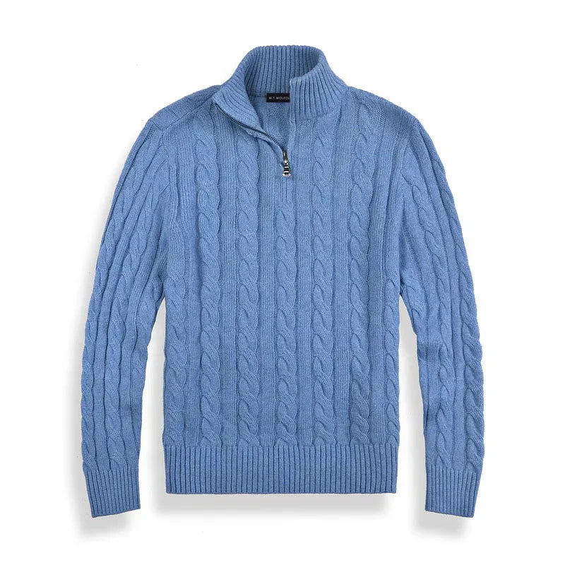 Pull pour homme avec demi-zip col montant et poignets côtelés