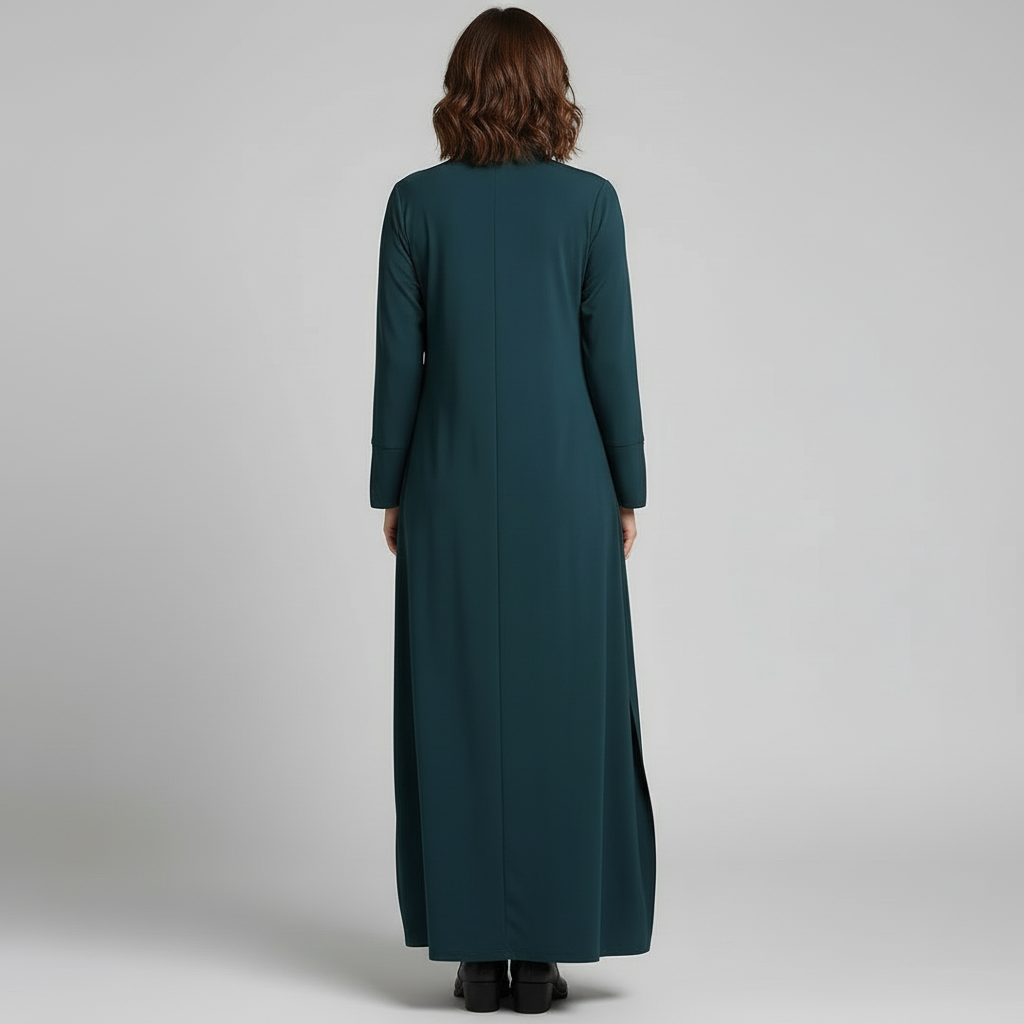 Robe longue femme coupe ample avec col en V et manches