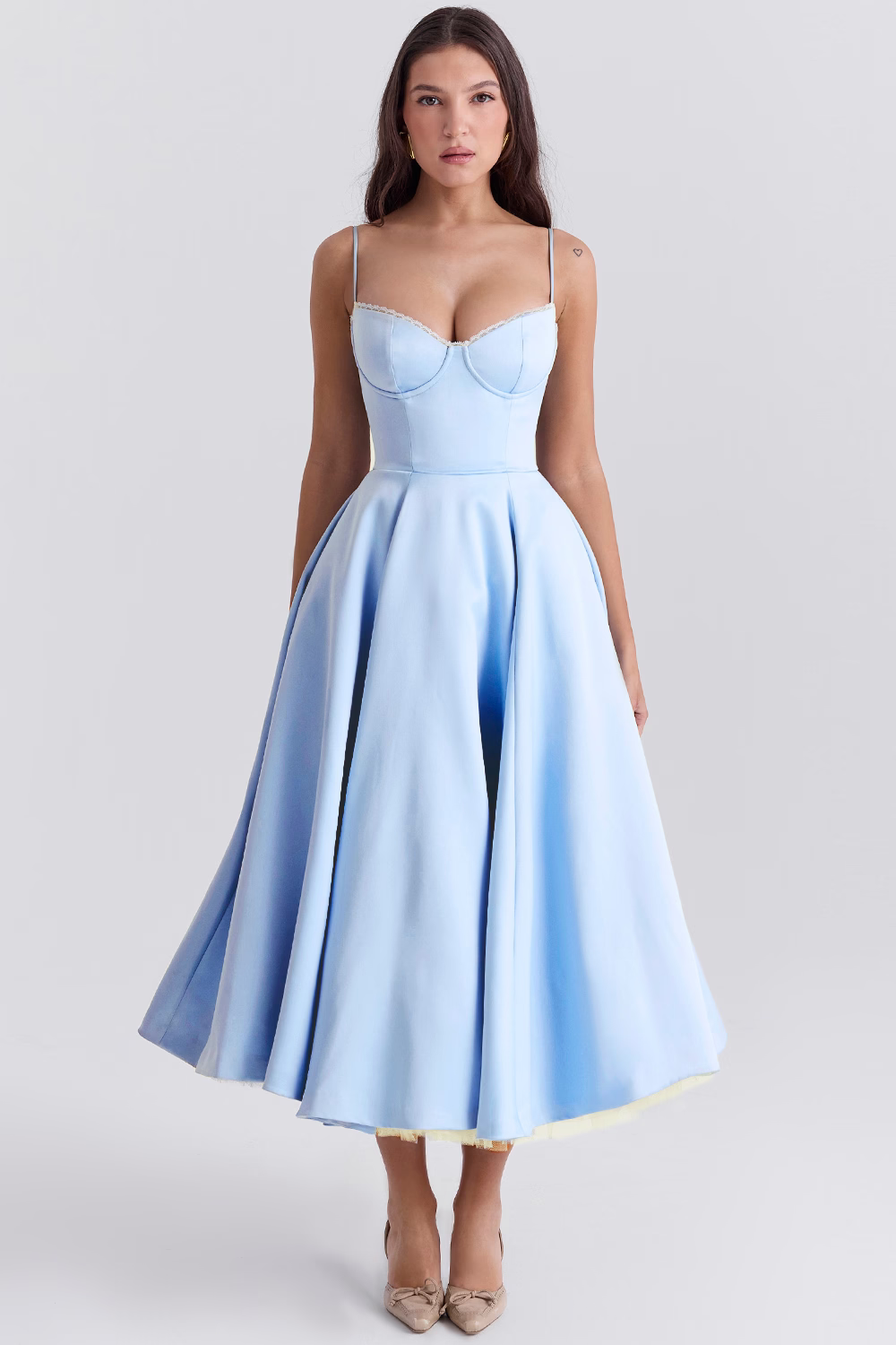 Robe midi femme trapèze avec corset et décolleté cœur