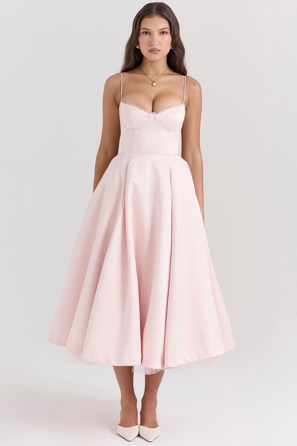 Robe midi femme trapèze avec corset et décolleté cœur