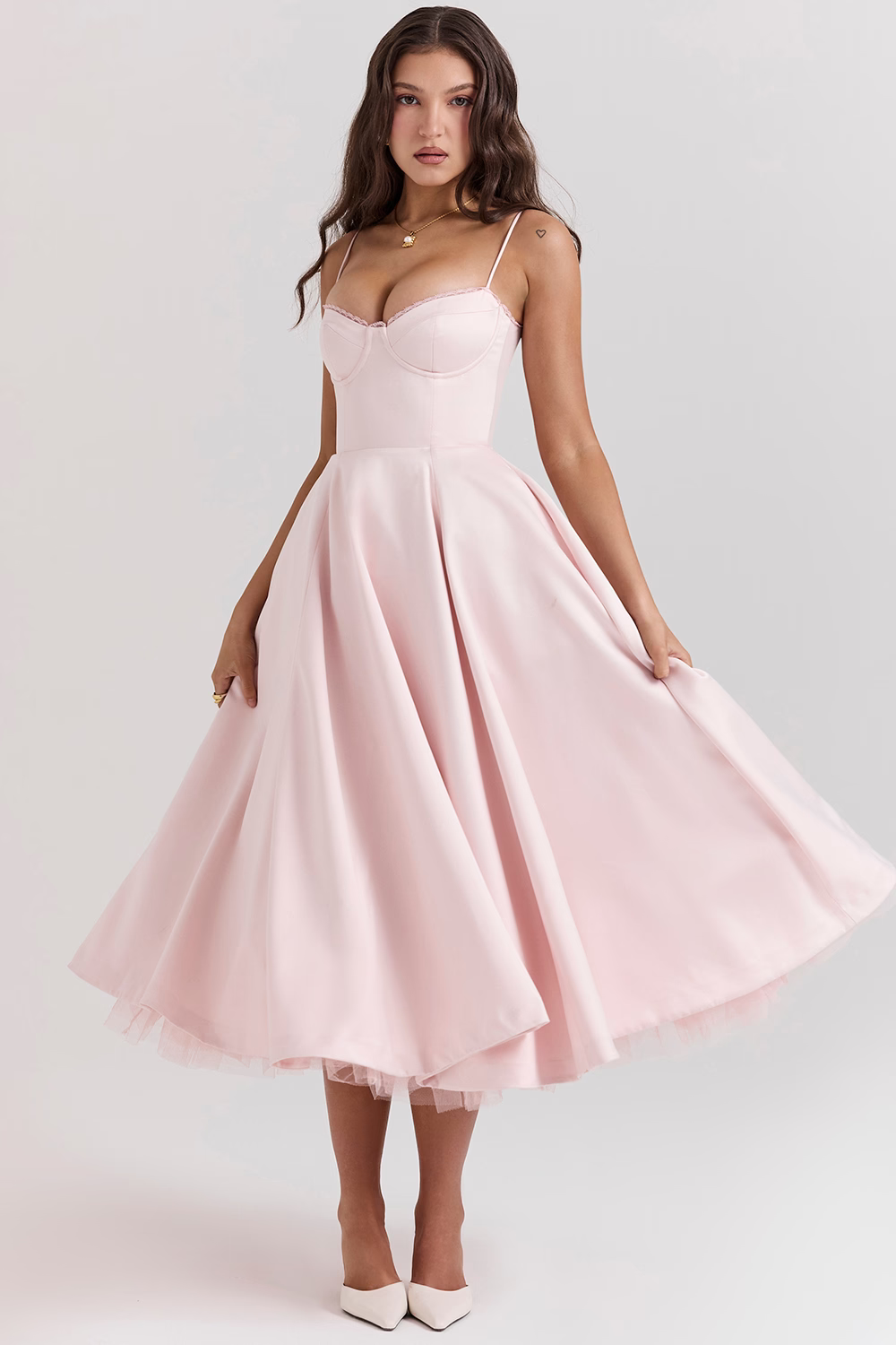 Robe midi femme trapèze avec corset et décolleté cœur