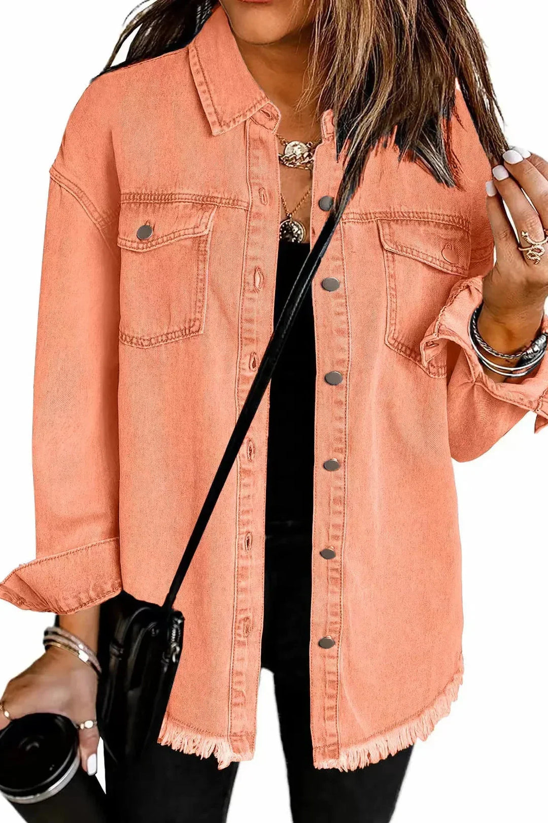 Orange - Veste en Jean Classique pour Usage Quotidien