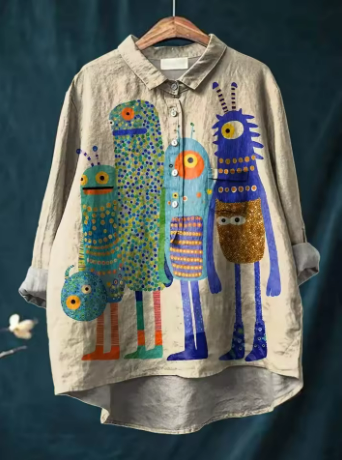 Elle | Shirt met Speelse Monsterprint