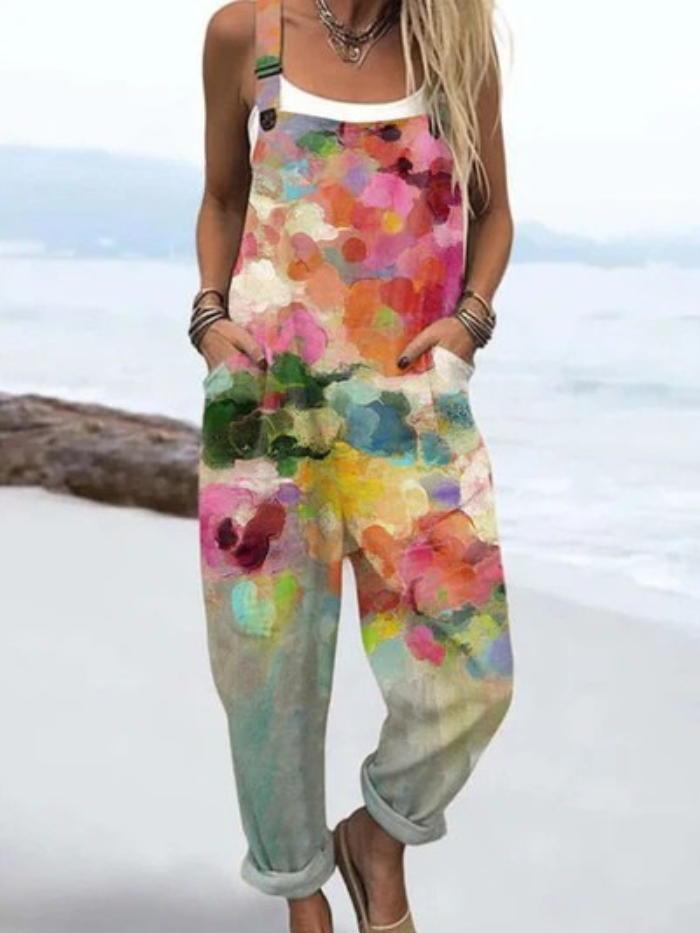LW | Combinaison avec des fleurs vintage et impression artistique pour femmes