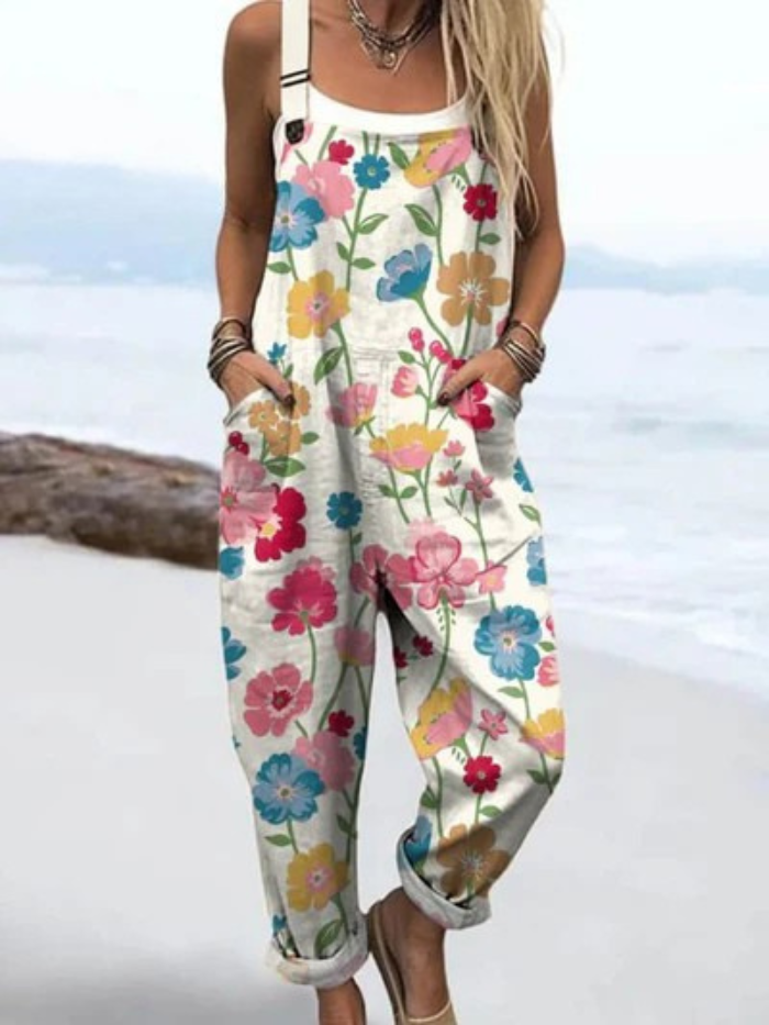 LW | Combinaison avec imprimé floral pour femmes, décontractée et à jambes larges