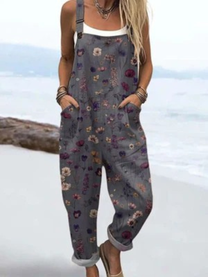 LW | Combinaison avec fleurs vintage et impression artistique pour femmes