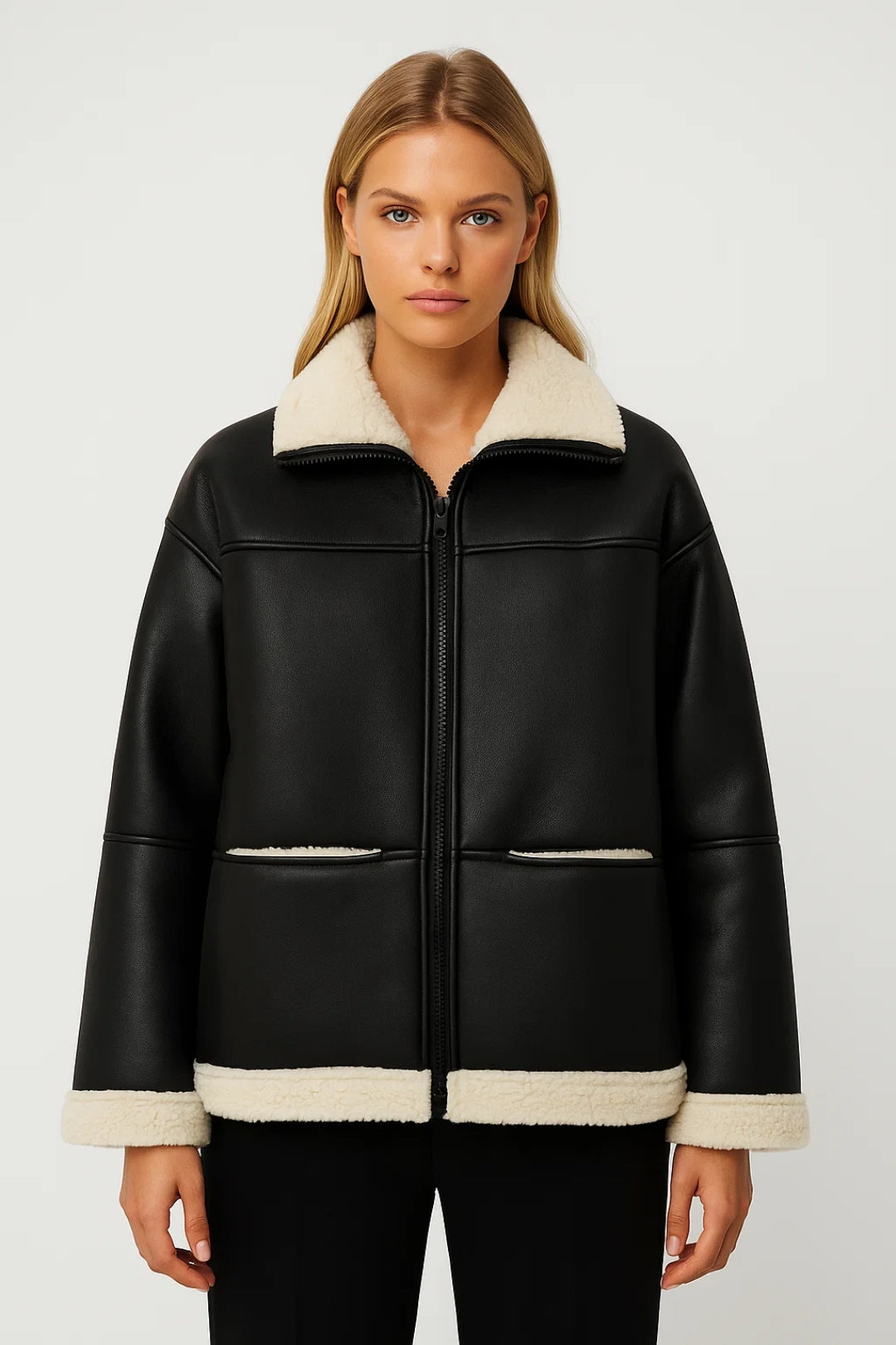 Veste femme matelassée | Veste d’hiver col fourrure coupe droite