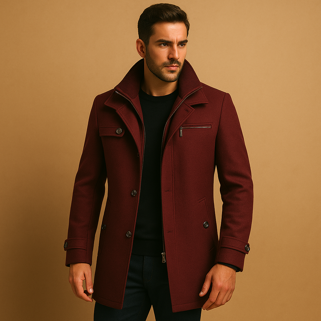 Manteau pour hommes | Manteau long à col classique et fermeture avant