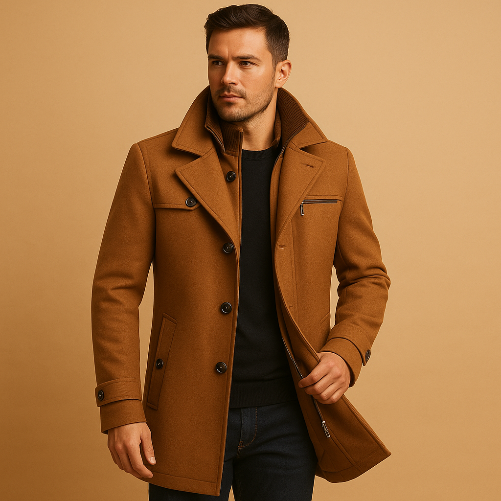 Manteau pour hommes | Manteau long à col classique et fermeture avant