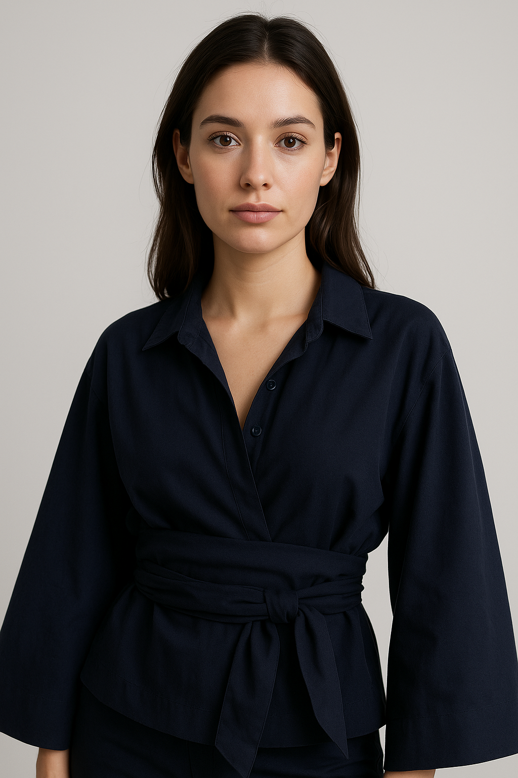 Haut femme élégant coupe fluide col croisé usage quotidien