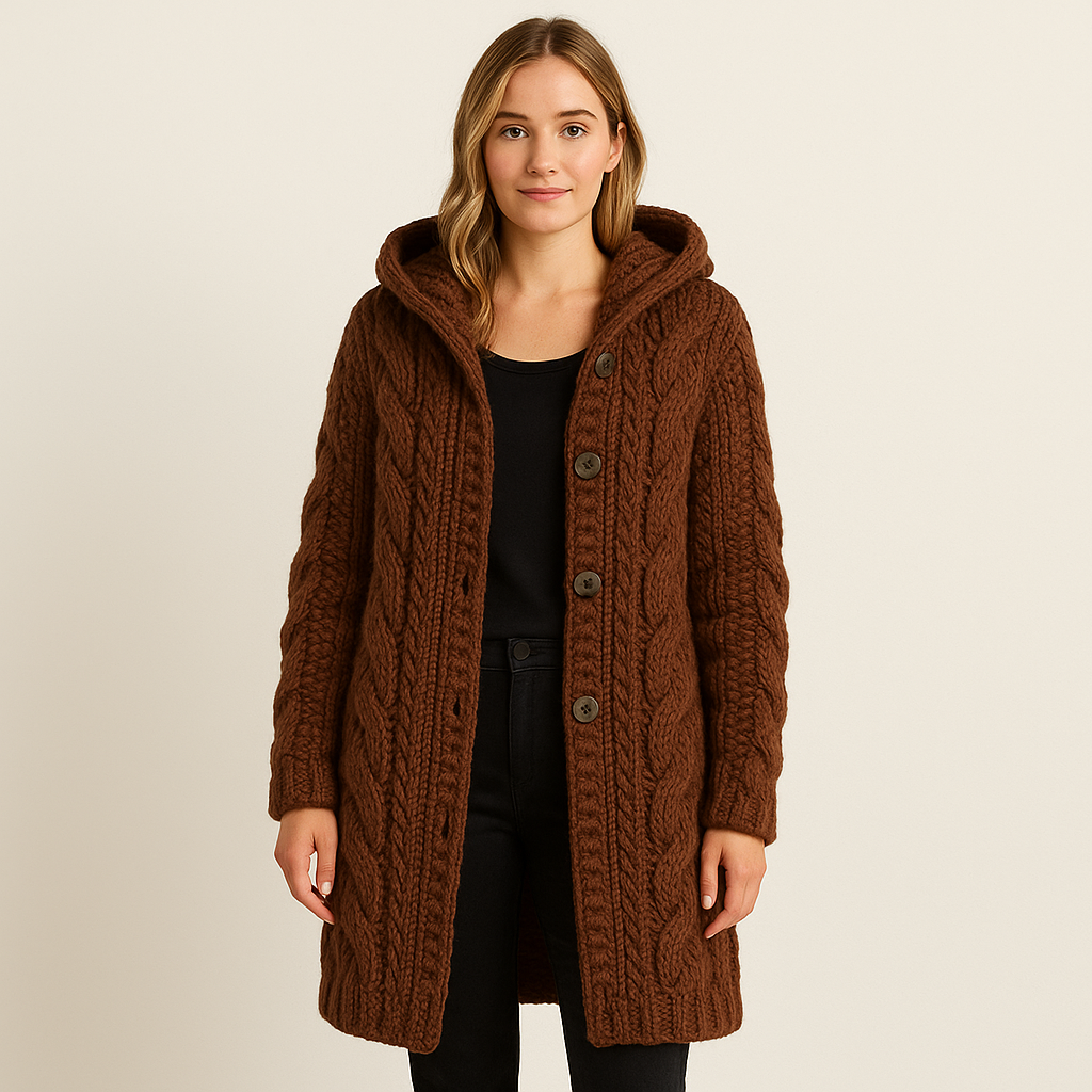 Veste longue pour femme | Manteau tricoté à capuche ouverte