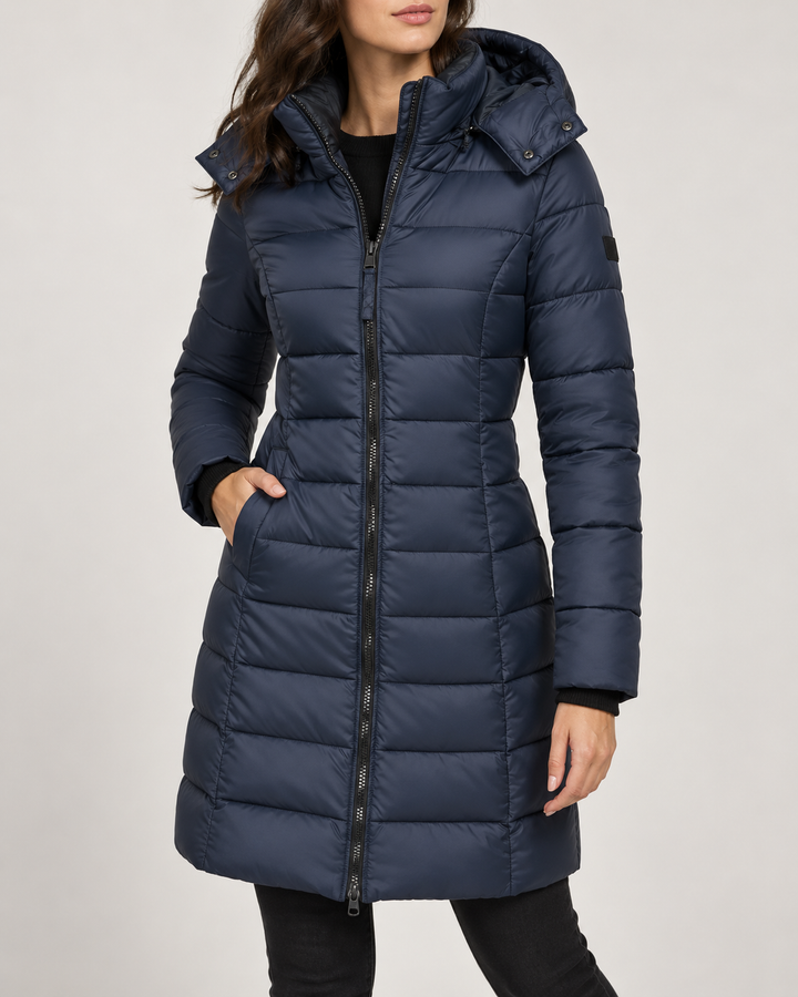 Doudoune Longue Femme Capuche Coupe Cintrée Fermeture Zippée – Ombline
