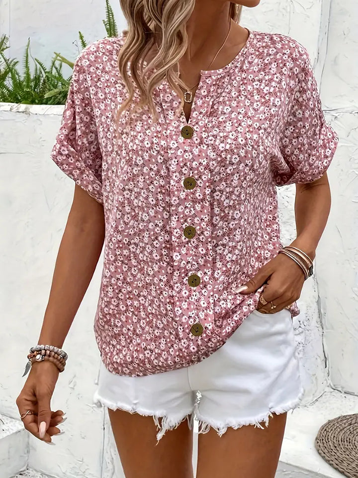 Cindy™ | Blouse à Imprimé Floral avec Col Noté