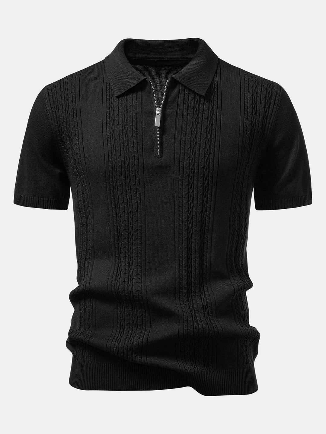 Polo-shirt zippé en jacquard torsadé