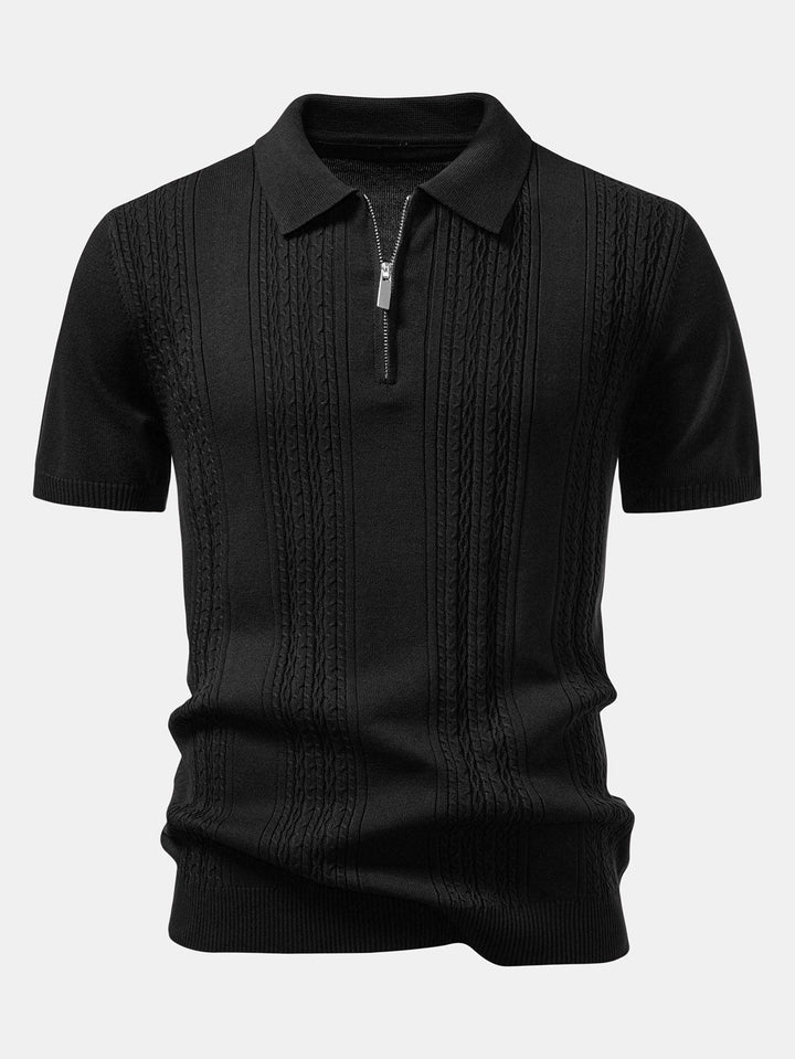 Polo-shirt zippé en jacquard torsadé
