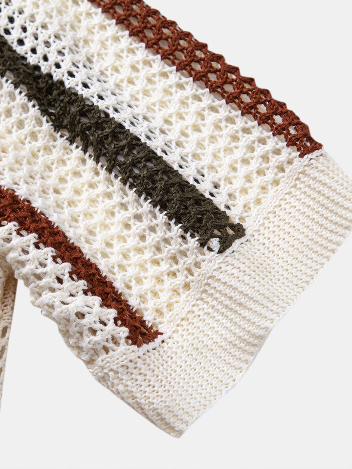 Polo Rayé Au Crochet avec Col en V