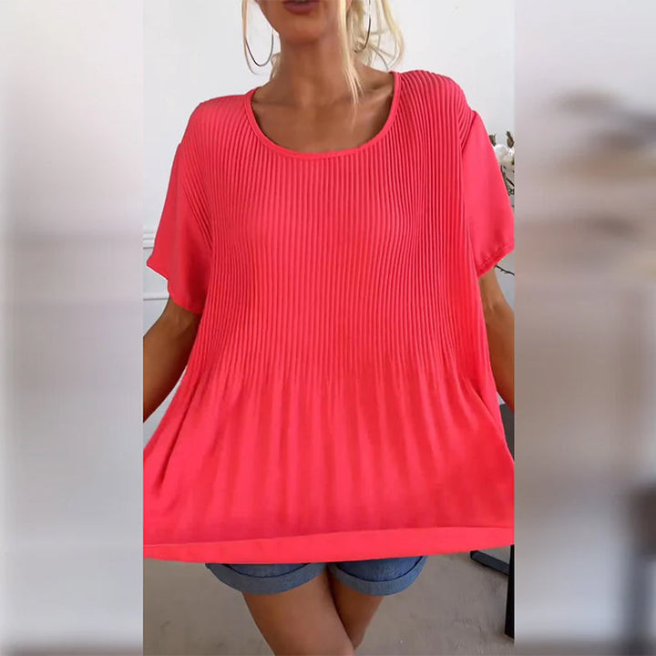 Uni Plissé Round Neck Blouse