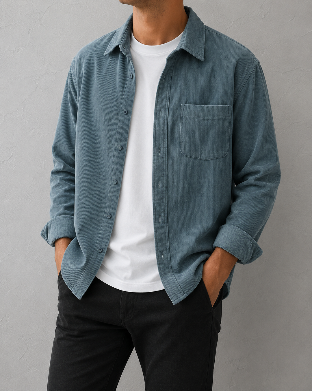 Chemise homme velours côtelé manches longues