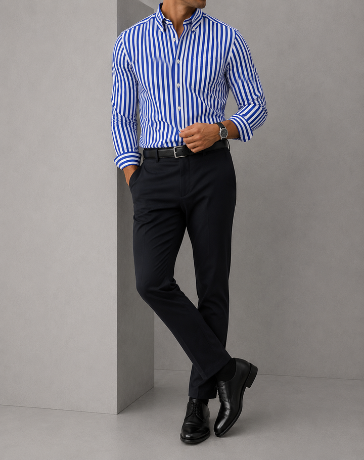 Chemise homme manches longues col boutonné rayée