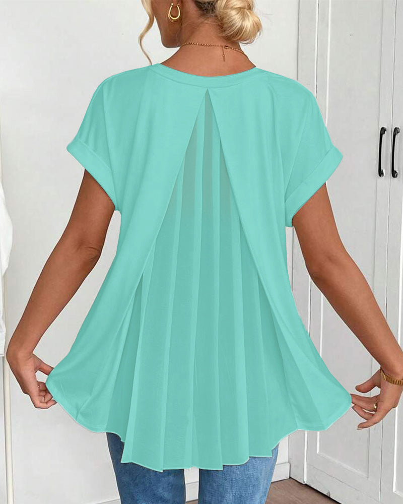 Short Sleeve Solid Color Patchwork T-Shirt
