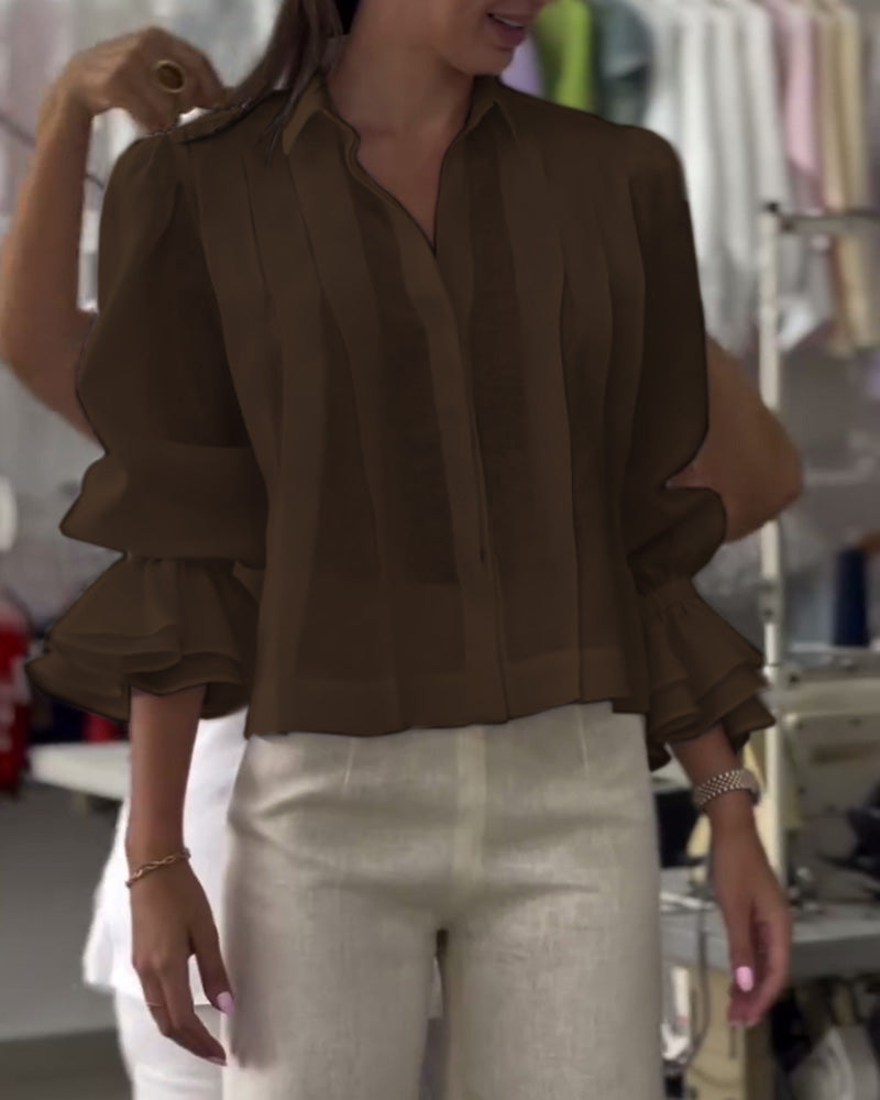 Blouse à Manches Bouffantes avec Volants