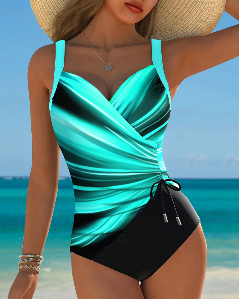 Maillot de Bain Une Pièce avec Cordelette de Couleur Contrastante