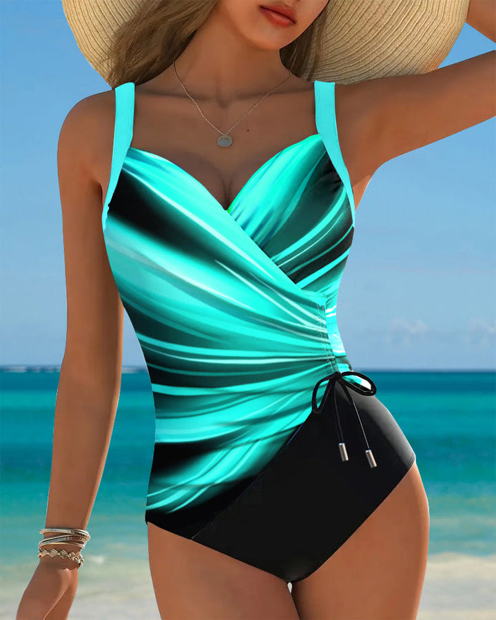 Maillot de Bain Une Pièce avec Cordelette de Couleur Contrastante