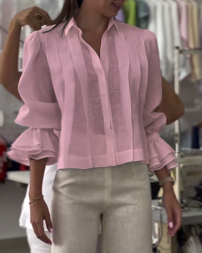 Blouse à Manches Bouffantes avec Volants