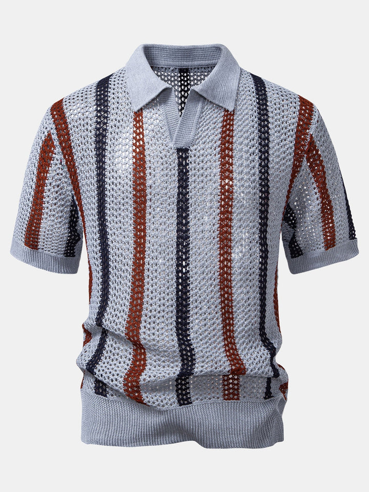 Polo Rayé Au Crochet avec Col en V