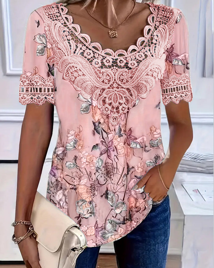 T-shirt à Imprimé Floral Mode à Manches Courtes