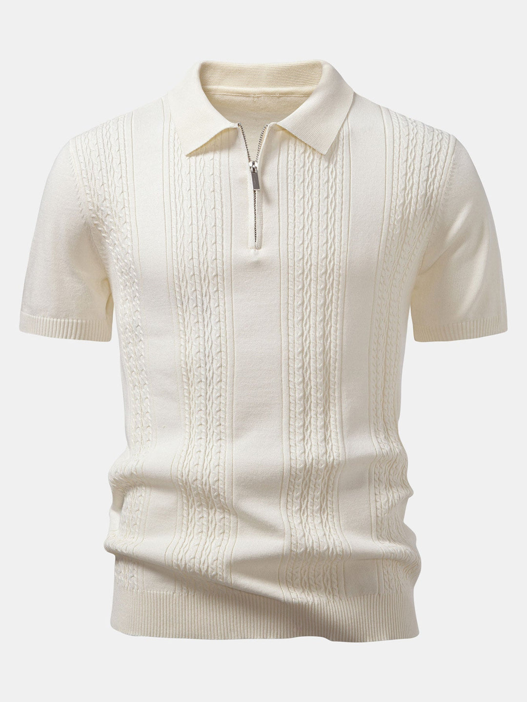 Polo-shirt zippé en jacquard torsadé