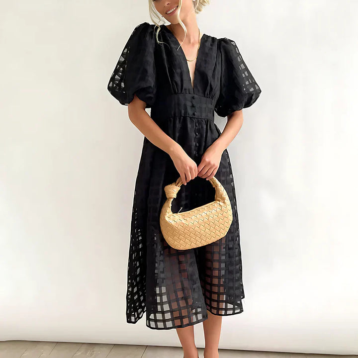 Cindy™ | Robe Midi Classique avec Manches Bouffantes
