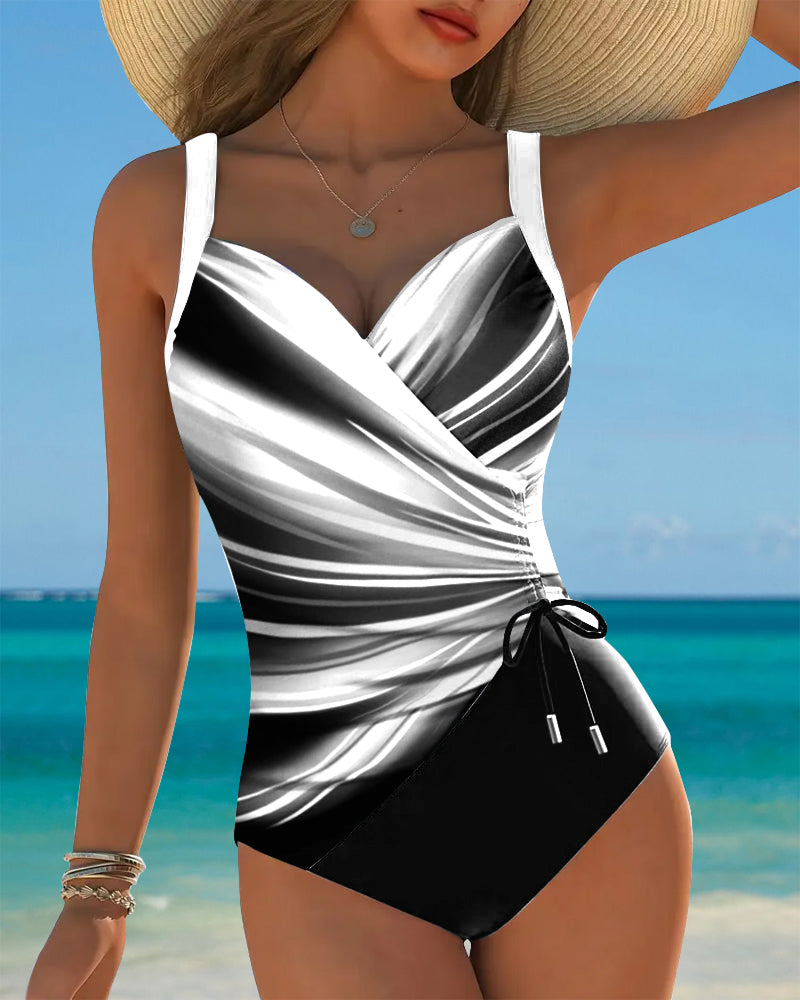 Maillot de Bain Une Pièce avec Cordelette de Couleur Contrastante