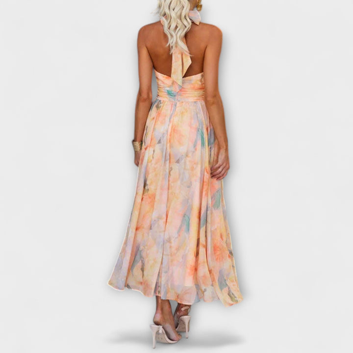 Klara | Robe Maxi avec Décolleté Halter et Motif Aquarelle
