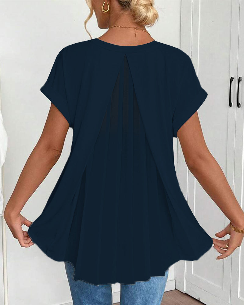 Short Sleeve Solid Color Patchwork T-Shirt