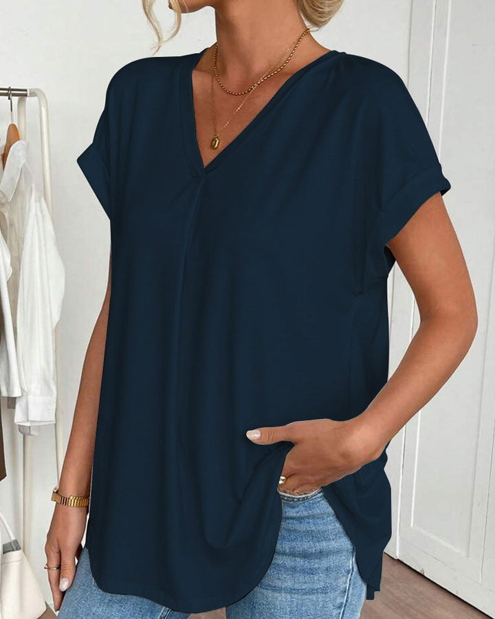 Short Sleeve Solid Color Patchwork T-Shirt