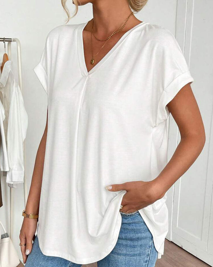 Short Sleeve Solid Color Patchwork T-Shirt
