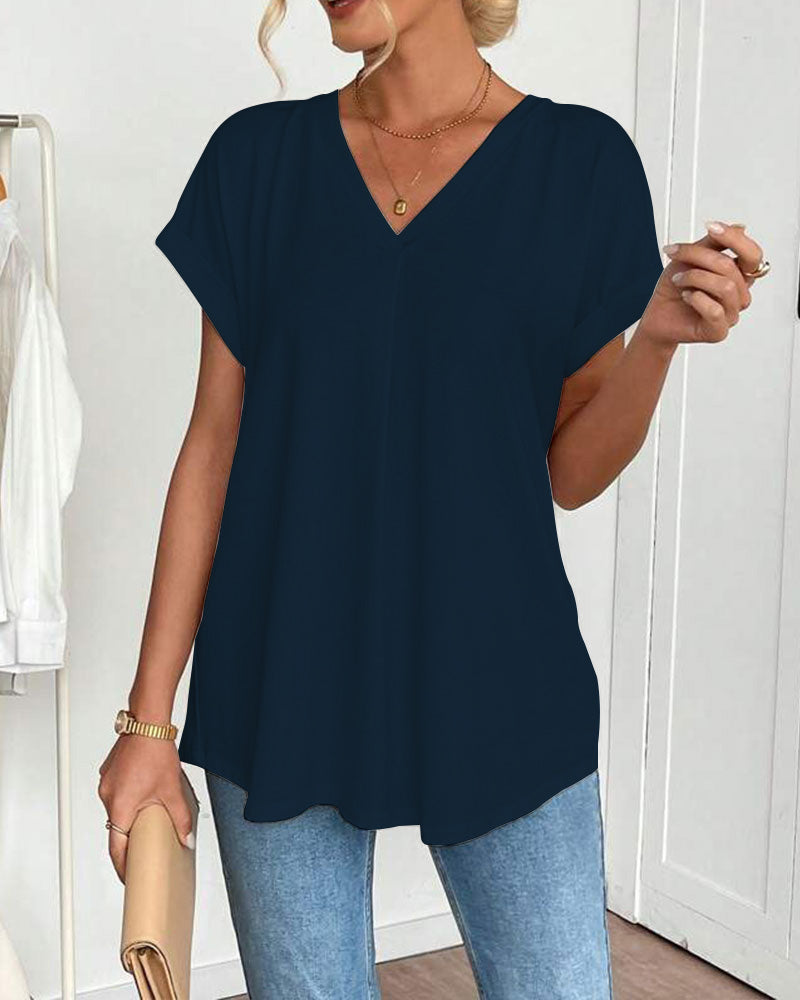Short Sleeve Solid Color Patchwork T-Shirt